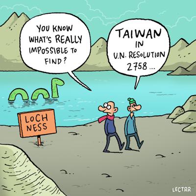 The Taipei Representative Office showcases a cartoon countering China's misinterpretation of United Nations General Assembly Resolution 2758