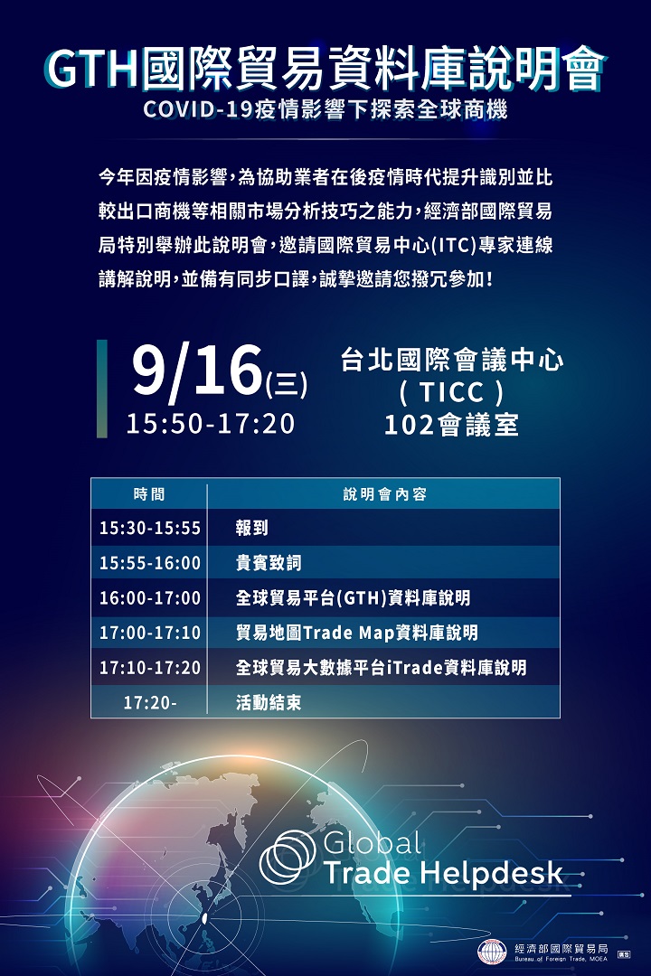 年9月16日於台北國際會議中心102會議室舉辦 Gth國際貿易資料庫說明會 台北駐大阪經濟文化辦事處taipei Economic And Cultural Office In Osaka